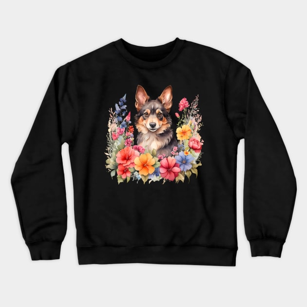 A small munsterlander decorated with beautiful watercolor flowers Crewneck Sweatshirt by CreativeSparkzz